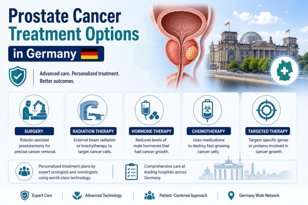 Prostate Cancer Treatment Options in Germany – Surgery, Radiation, Hormone Therapy & Chemotherapy Infographic