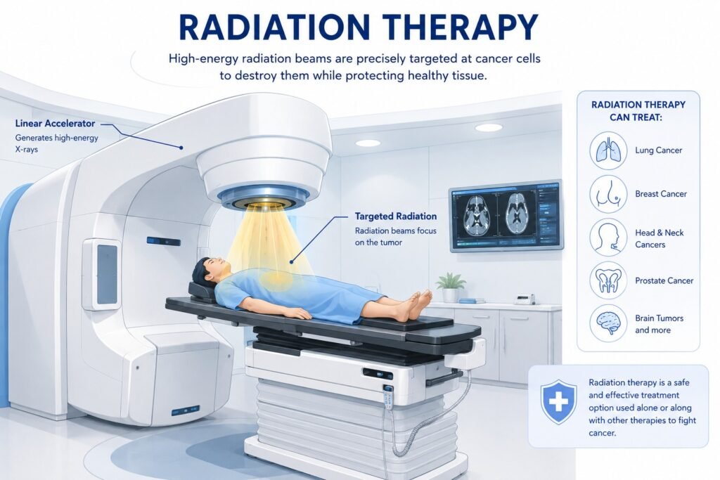 Illustration showing radiation treatment