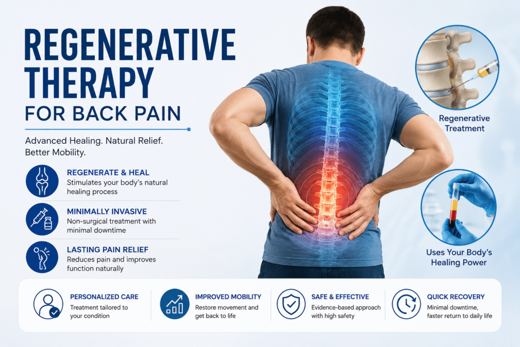 Regenerative therapy for back pain with advanced non-surgical treatment and pain relief