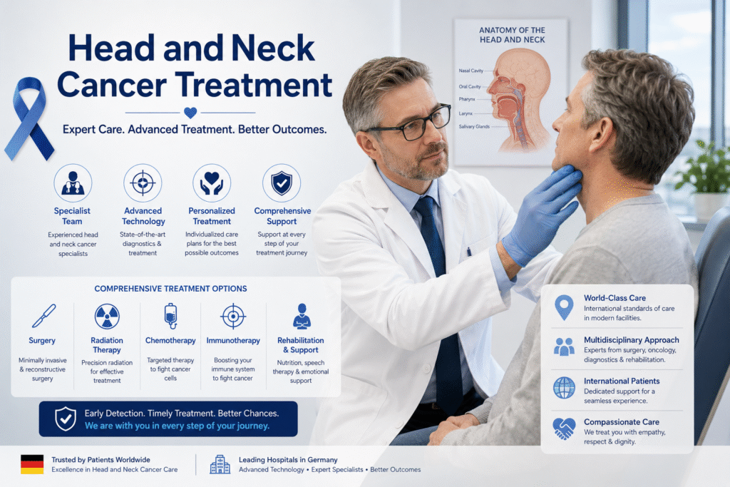 Head and Neck Cancer Treatment in Germany with expert German oncologist providing advanced diagnosis, surgery, radiation therapy, chemotherapy, immunotherapy, and personalized patient care.