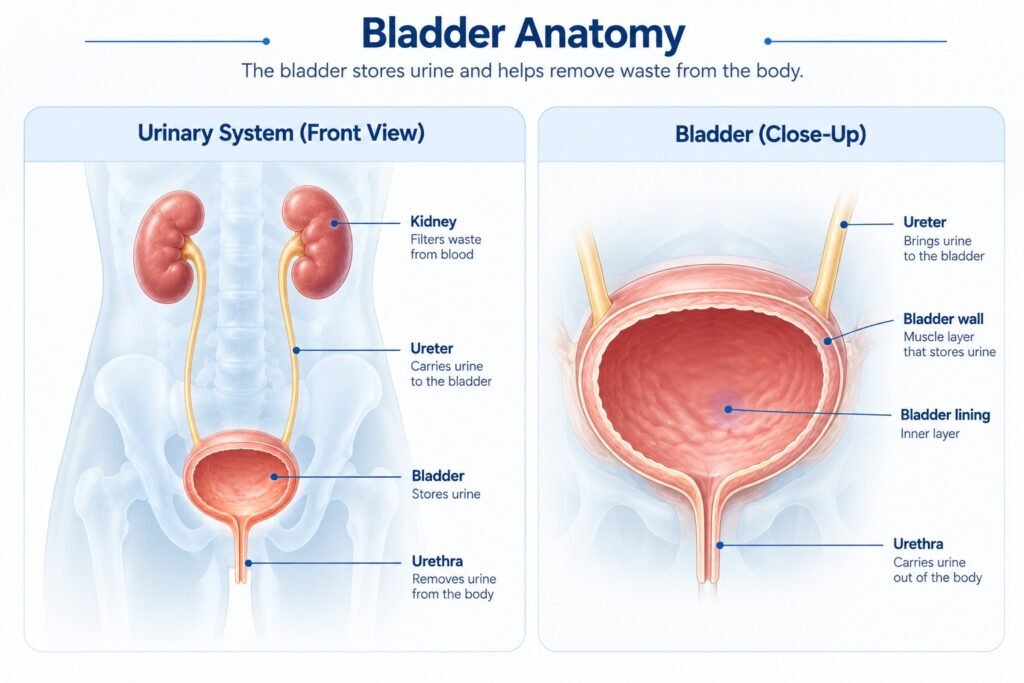 illustration showing bladder anatomy to understand bladder cancer