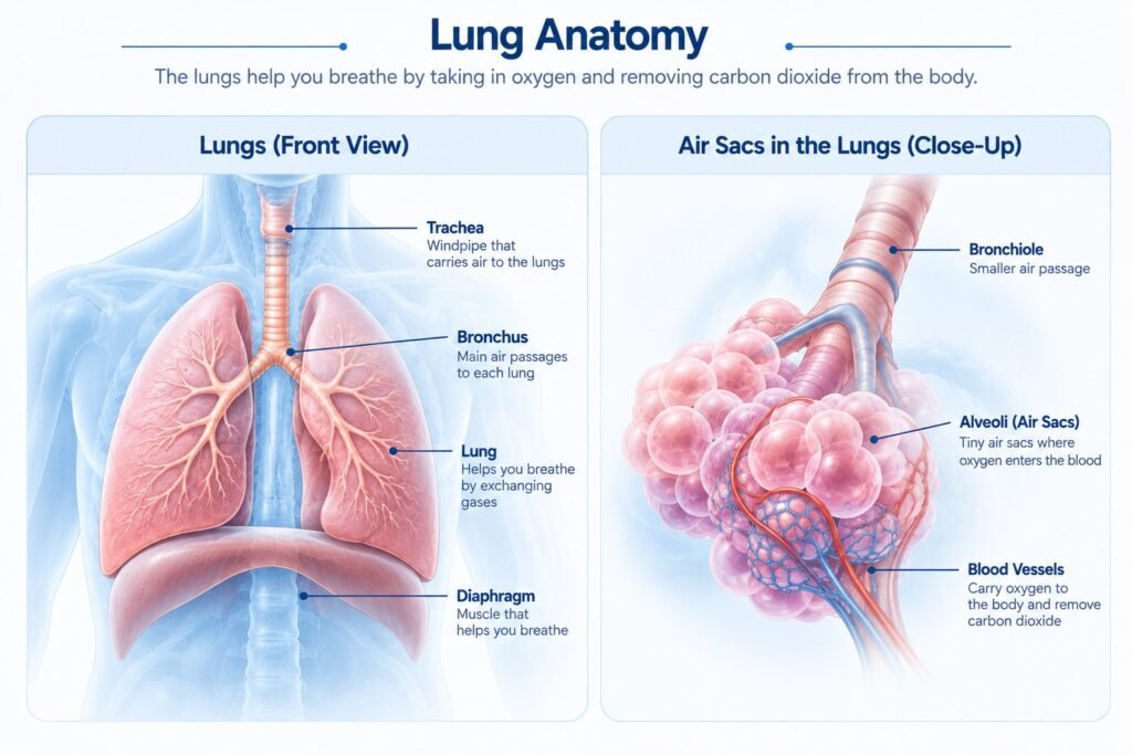 illustration showing lung anatomy 