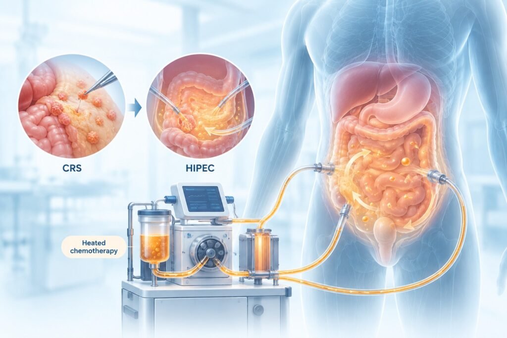 Image showing illustration of Peritoneal carcinomatosis treatment with CRS plus HIPEC